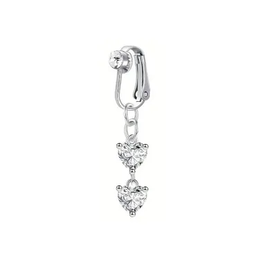 Fake piercing dvojno srce srebrne barve 